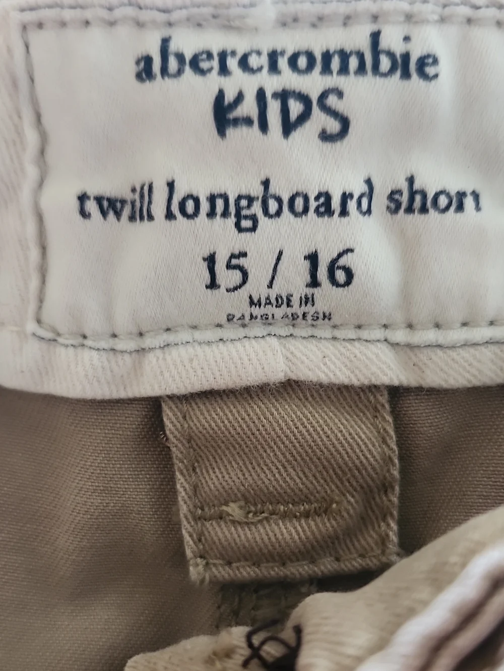 Abercrombie Kids NWT Twill Longboard Shorts, Khaki Tan, Boys 15/16